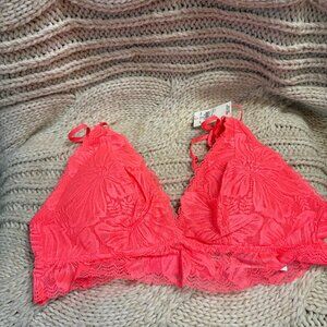 Aerie Neon Coral Lace Bralette Size M NWT